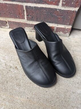 Black Leather Slip-On Mules